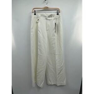 Like An Angel Pants Women Large Ivory Stretch High-Waisted Wide-Leg Trousers NWT
